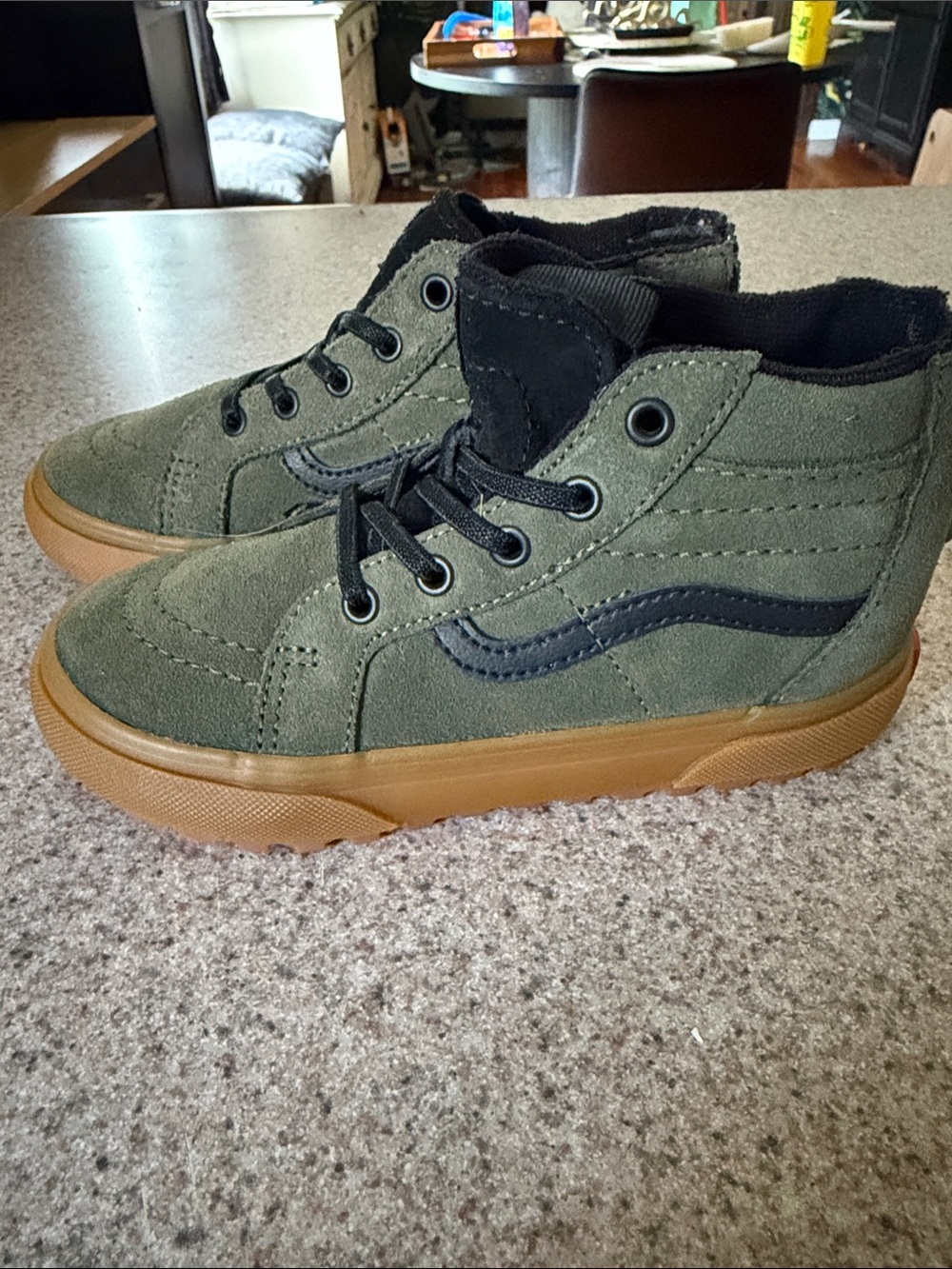 Vans Kids High-Top Sneakers in Olive Green with Gum Sole